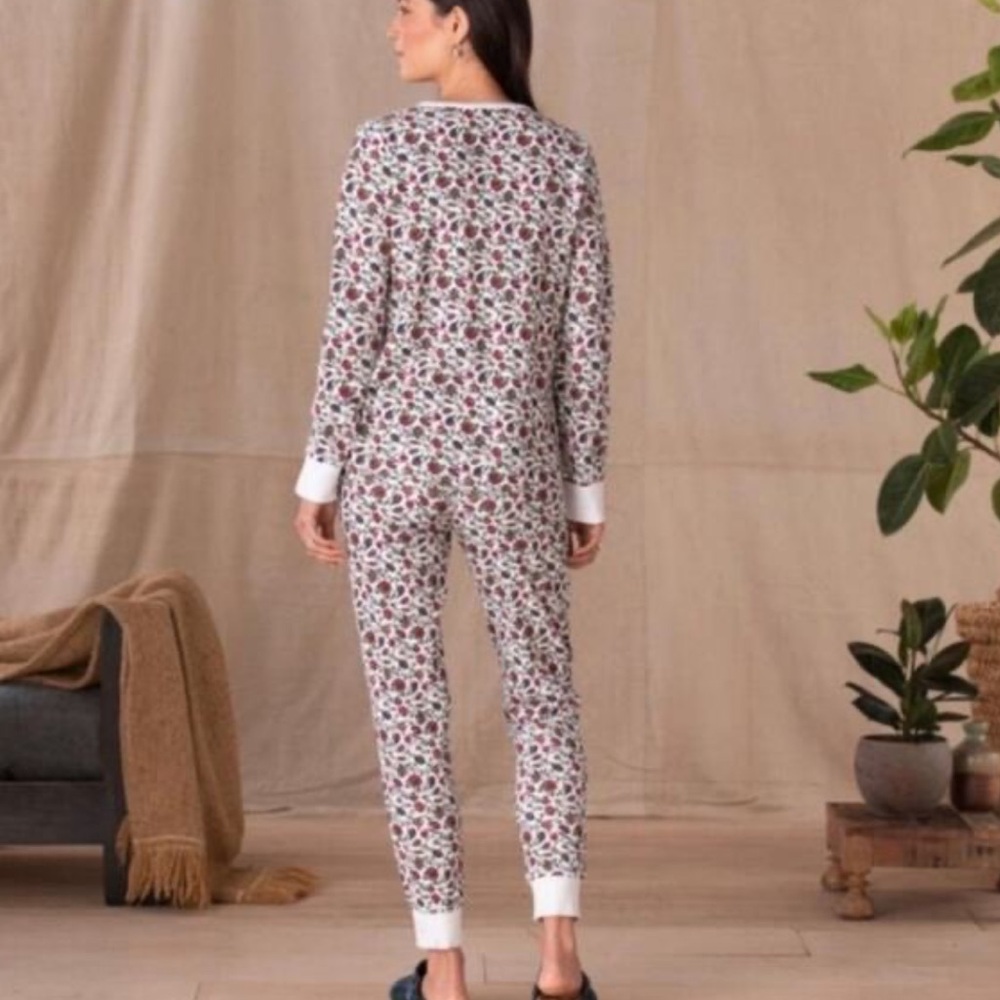 Sundance Floral Waffle Thermal Pajama Set Long Henley Shirt Jogger Pants Medium - Picture 2 of 11